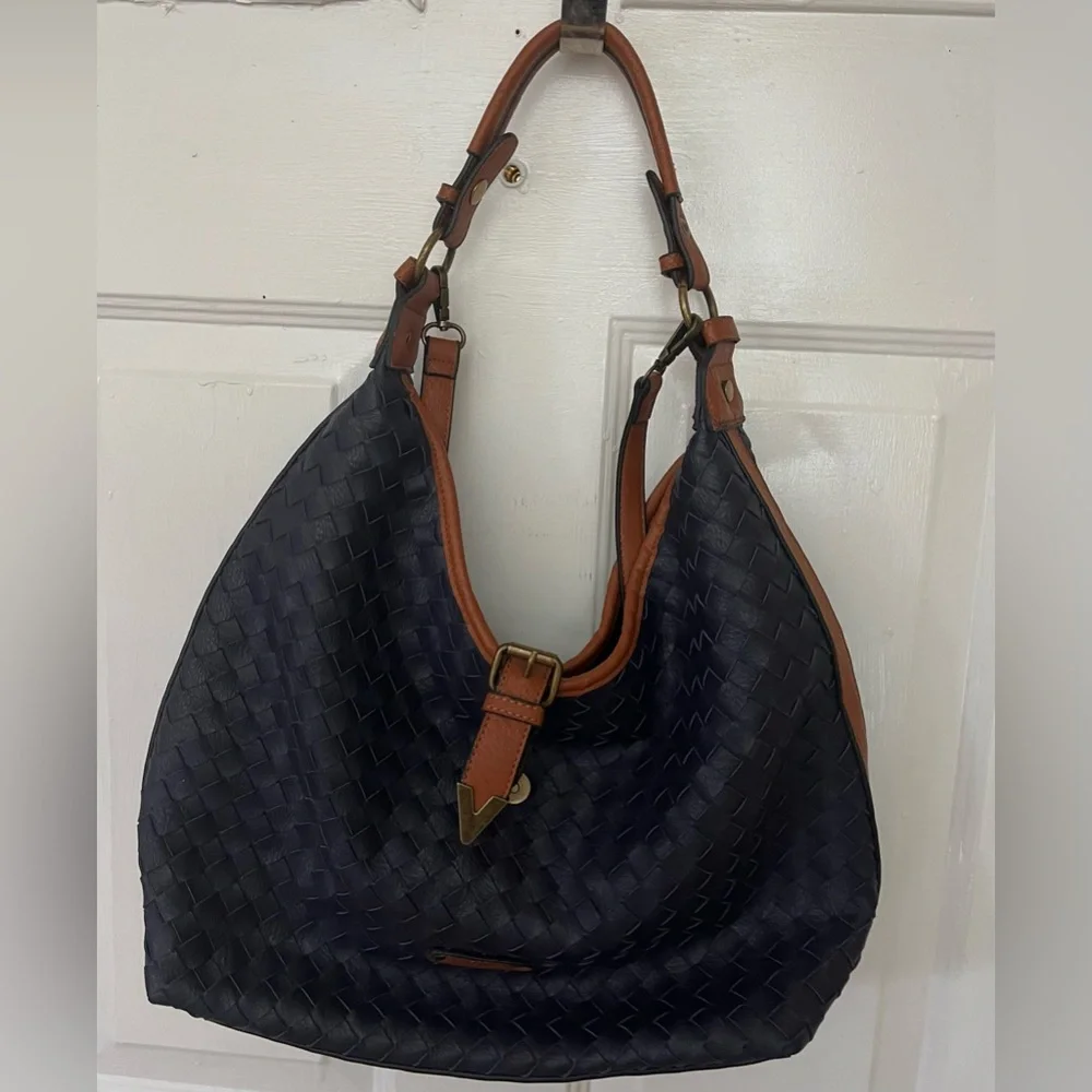 Simply Noelle Navy & Tan Large Woven Handbag